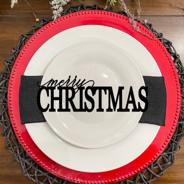 Merry Christmas Place Card, Xmas Table Decor, Holiday Decoration, Plate Ornament, Laser Cut Wood Sign, Dinner Party Sign