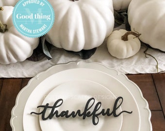 Thankful Place Card for Thanksgiving Table Decor, Set of 4 - Thankful, Blessed, Grateful and Gather