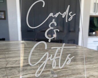 Clear Table Signs, Engraved Acrylic, Reserved Signs, Cards and Gifts, Open Bar, Free Standing Sign, Party Decor, Etched Acrylic, Wedding