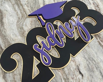 Deluxe Grad Sign, Personalized Name, 2023 or 2024 Graduation Cap Wood Sign, Grad Party Backdrop Decor, High School College, Senior Pictures