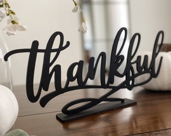 Thankful Sign, Thanksgiving Decor, Fall Centerpiece, Shelf Ledge Mantle Decor, Autumn Decoration, Grateful Blessed and Gather Signs