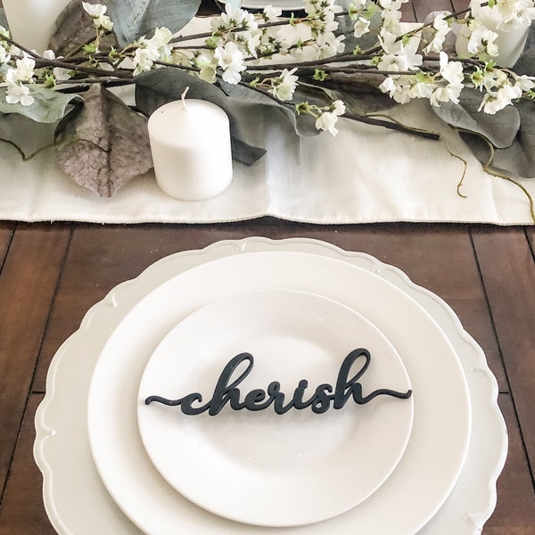 Plate Words, Place Cards, Welcome Family Cherish and Loved Signs | Table Decor, Home Decor | Hostess, Party Planner, Entertaining