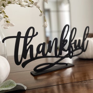 Thankful Sign, Thanksgiving Decor, Fall Centerpiece, Shelf Ledge Mantle Decor, Autumn Decoration, Grateful Blessed and Gather Signs thankful