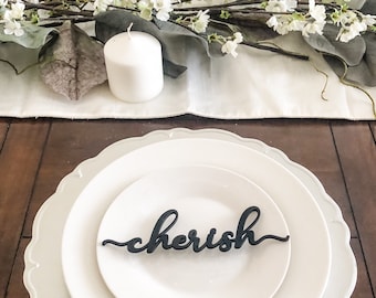 Plate Words, Place Cards, Welcome Family Cherish and Loved Signs | Table Decor, Home Decor | Hostess, Party Planner, Entertaining