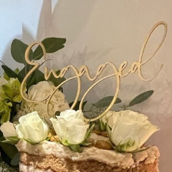 Engaged Cake Topper, Engagement Cake Topper, Just Engaged, Engagement Party Decoration, Gold Cake Topper