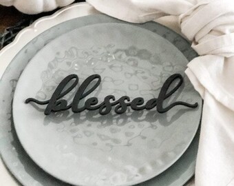 Blessed Place Card, Fall Decoration, Thankful, Grateful, Gather Words, Thanksgiving Dining Decor, Laser Cut Wood, Farmhouse Table Signs
