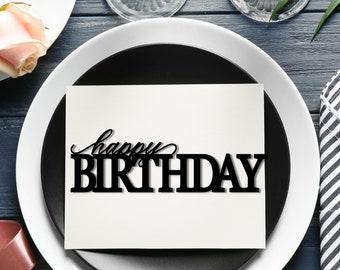 Happy Birthday Place Card, Party Table Decor, Birthday Decoration, Plate Ornament, Laser Cut Wood Sign, Dinner Party Sign