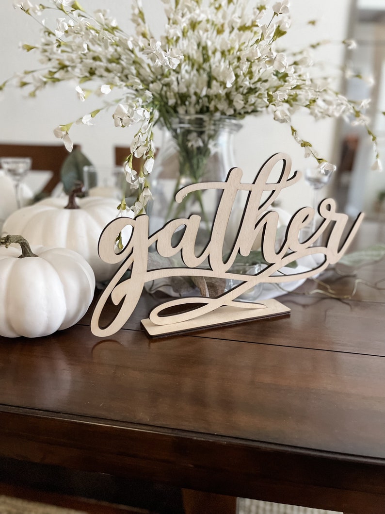 Thankful Sign, Thanksgiving Decor, Fall Centerpiece, Shelf Ledge Mantle Decor, Autumn Decoration, Grateful Blessed and Gather Signs gather