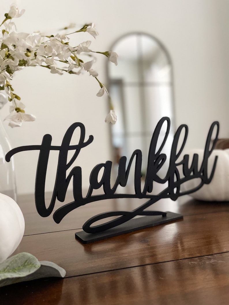 Thankful Sign, Thanksgiving Decor, Fall Centerpiece, Shelf Ledge Mantle Decor, Autumn Decoration, Grateful Blessed and Gather Signs thankful