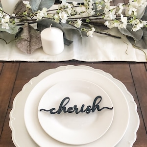 Tarjetas de lugar para la mesa, letreros de madera para la mesa del comedor, decoración para el hogar, decoración de madera para dar la bienvenida, apreciar, familia y seres queridos, adornos para platos