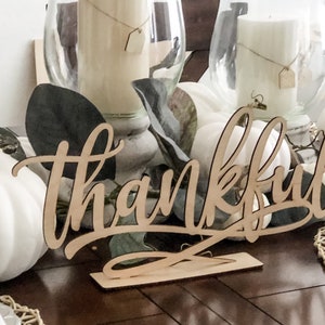 Thankful Sign, Thanksgiving Decor, Fall Centerpiece, Shelf Ledge Mantle Decor, Autumn Decoration, Grateful Blessed and Gather Signs image 4