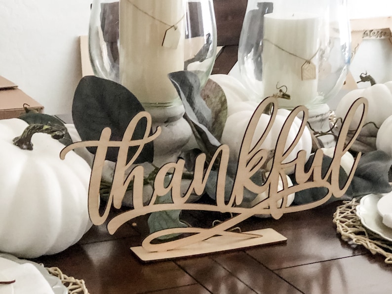 Thankful Sign, Thanksgiving Decor, Fall Centerpiece, Shelf Ledge Mantle Decor, Autumn Decoration, Grateful Blessed and Gather Signs image 4