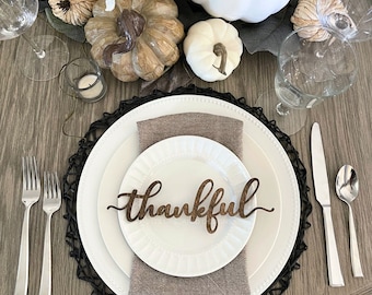 Thanksgiving Decor, Thankful Place Card, Grateful Blessed Gather, Fall Table Decoration, Holiday Plate Ornament, Farmhouse Decor