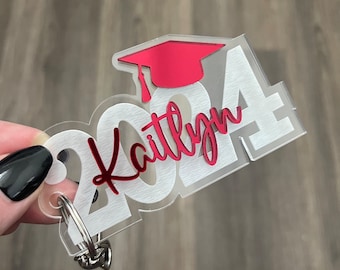 Portachiavi regalo di laurea, classe del 2026, nome personalizzato, portachiavi in argento, ciondolo a forma di artiglio di aragosta e nappa, portachiavi con etichetta per borsa, etichetta a strati 3D