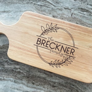 Wood Charcuterie and Cutting Board with Handle, Engraved and Personalized for Gifting at Housewarmings and Weddings image 3