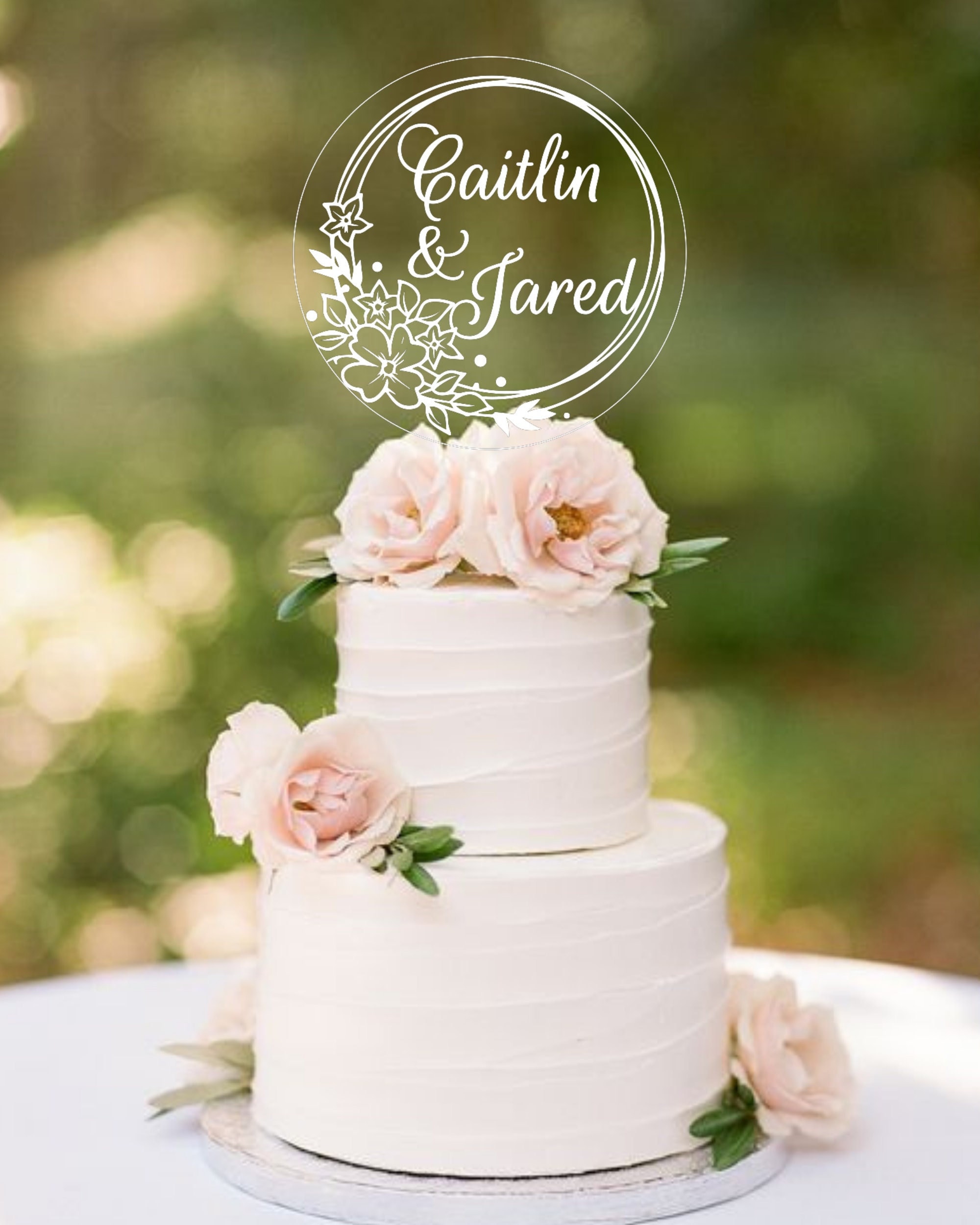 Personalized Clear Acrylic Wedding Cake Topper Engraved With Couple s Names Floral Frame 4 or 6 Width Anniversary Cake Topper Etsy Canada