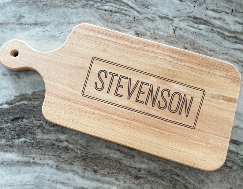 Wood Charcuterie and Cutting Board with Handle, Engraved and Personalized for Gifting at Housewarmings and Weddings image 4