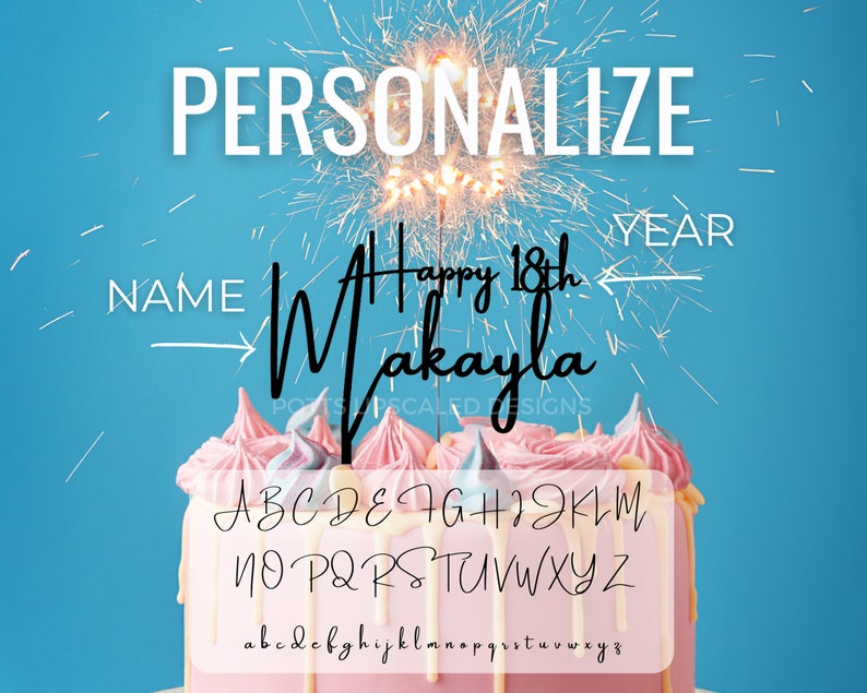 Happy 21st Cake Topper, Personalized Birthday Cake, Custom Name, DIY Cake Decor, Happy 30th 40th 50th 60th, Dessert Table, Acrylic or Wood image 2
