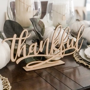 Thankful Sign, Thanksgiving Decor, Fall Centerpiece, Shelf Ledge Mantle Decor, Autumn Decoration, Grateful Blessed and Gather Signs image 2