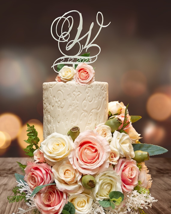 Topper Torta Matrimonio Personalizzato - Iniziali E Data In Acrilico, Decorazione Elegante Per Ricordo - Foto 7