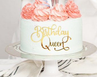 Birthday Queen Cake Charm, Birthday Cake Topper, Gold Mirror Cake Top, Happy Birthday Cake for Her,