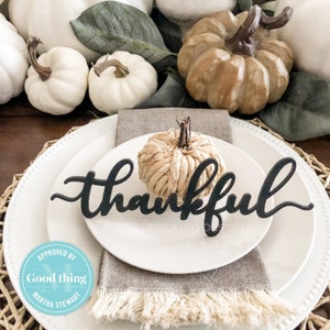 Thankful Place Cards, Grateful, Blessed and Gather, Fall Dining Table Decor, Holiday Plate Ornament, Thanksgiving Farmhouse Decor