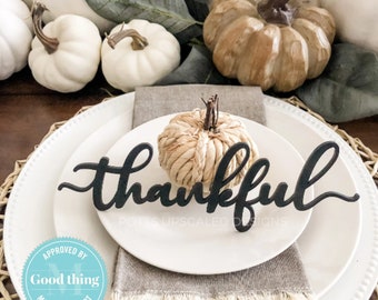 Thankful Place Cards, Grateful, Blessed and Gather, Fall Dining Table Decor, Holiday Plate Ornament, Thanksgiving Farmhouse Decor