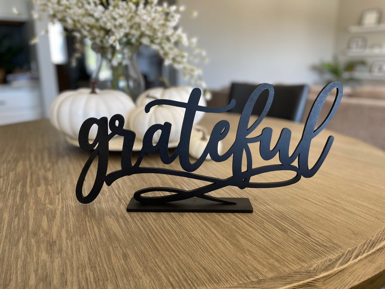 Thankful Sign, Thanksgiving Decor, Fall Centerpiece, Shelf Ledge Mantle Decor, Autumn Decoration, Grateful Blessed and Gather Signs grateful