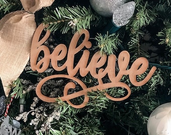 Christmas Wood Signs, Believe, Noel, Joy, Merry, Peace, Holiday Decoration, Wreath Sign, Garland Ornament, Christmas Tree, Laser Cut