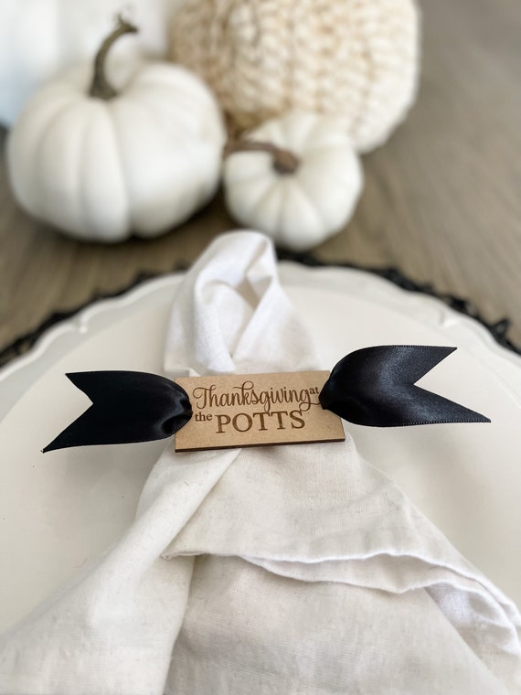 Thanksgiving Napkin Tags, Engraved with your Personalized Name, Fall Table Decor for Dinner Party and Entertaining