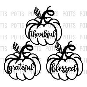 3 Thankful Pumpkins, Grateful Blessed, Thanksgiving Decor, Fall Place Cards, Plate Ornament, Farmhouse Table, Fall Wood Decoration image 6