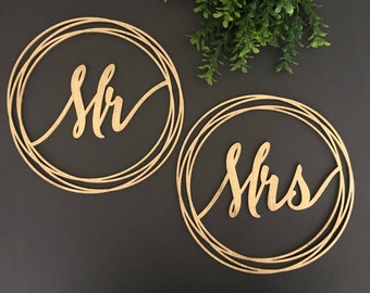 Mr and Mrs Chair Signs, Swirl Wall Sign, Wedding Decor, Head Table Decoration, Bride and Groom Gold Chair Decor, Geometric Wedding