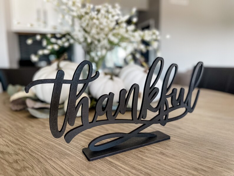 Thankful Sign, Thanksgiving Decor, Fall Centerpiece, Shelf Ledge Mantle Decor, Autumn Decoration, Grateful Blessed and Gather Signs image 3