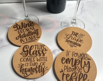 Coasters for drinks, drink coaster, wine coaster, beer coaster hostess gift, housewarming, cork coaster, funny drink coaster set