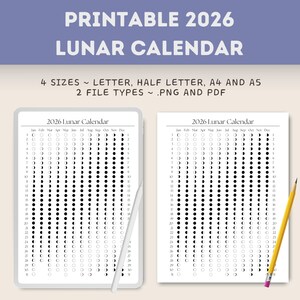 Printable 2026 Lunar Calendar. Follow the moon cycle and track the moon's phases throughout the year!