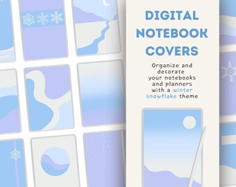 16 Winter Snowflake Digital Notebook Covers - Aesthetic Minimalist Goodnotes Planner Covers - Cute Kawaii Blue and Purple Journal Covers