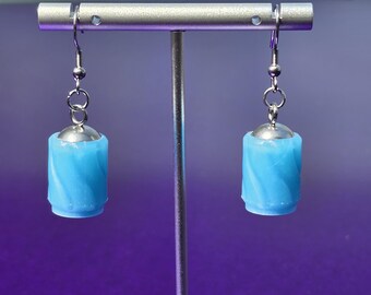 Glow in the Dark Barrel Valve Stem Cap Earrings Blue