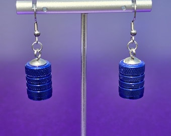 Barrel Valve Stem Cap Earrings Blue