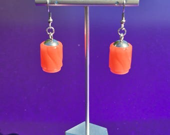 Glow in the Dark Barrel Valve Stem Cap Earrings Orange