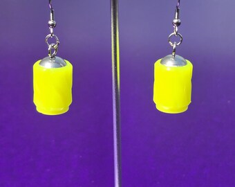 Glow in the Dark Barrel Valve Stem Cap Earrings Yellow