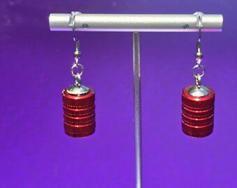 Barrel Valve Stem Cap Earrings Red