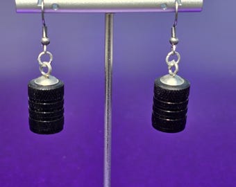Barrel Valve Stem Cap Earrings Black