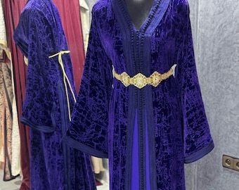 Embroidered Moroccan Kaftan Dress: Handmade Traditional Velvet Gown