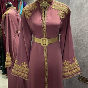 Elegant Moroccan Caftan 1 piece with Gold Embroidery – Available in Multiple Colors | Traditional Takchita for Special Occasions