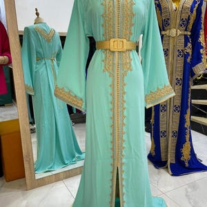 Elegant Moroccan One-Piece Kaftan with Subtle Golden Embroidery - Available in Vibrant Colors