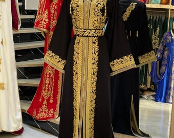 Hand-Embroidered Crepe de Soie Caftan: Pearls & Broken Stones, V-Neck