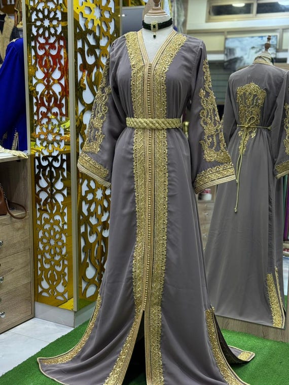 Gold Embroidered Moroccan Caftan Dress With Belt - Etsy