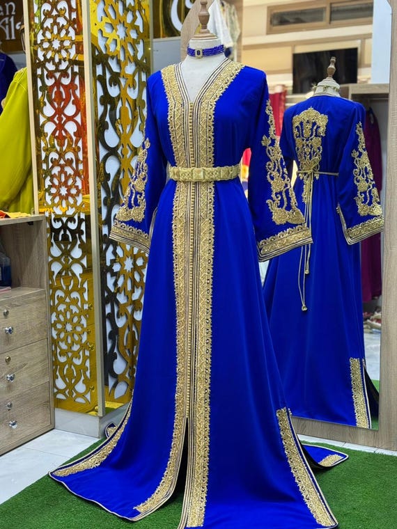 Gold Embroidered Moroccan Caftan Dress With Belt - Etsy