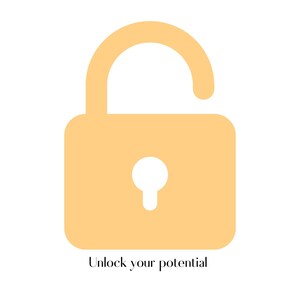 Può includere: Un lucchetto aperto con un buco della serratura al centro. Il lucchetto è giallo e il testo "Unlock your potential" è sotto il lucchetto.
