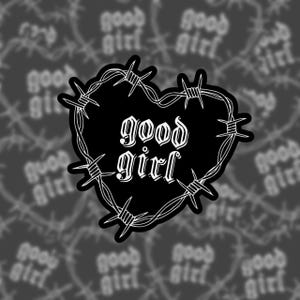 Good Girl Herz Aufkleber, Kindle Aufkleber, Goth Sticker, Aufkleber, Good Girl, schwarzer Aufkleber, schwarzes Herz, Stacheldraht Herz